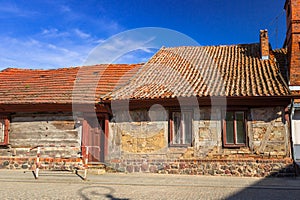 Street with old cottage architecture in Golub-Dobrzyn town