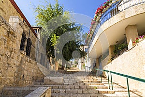 Street in the old district of the Mishkenot Shaananim, Jerusalem,