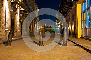 Street in Old Havana illuminated at night