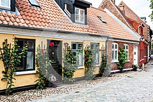 Street with old houses from royal town Ribe in Denmark