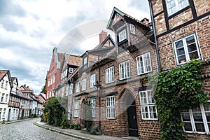 Street with old medieval houses in Lunenburg, Germany