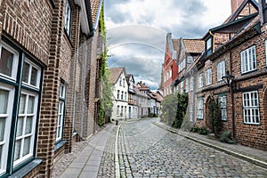 Street with old medieval houses in Lunenburg, Germany