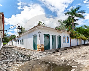 Street and old portuguese colonial houses in historic downtown i