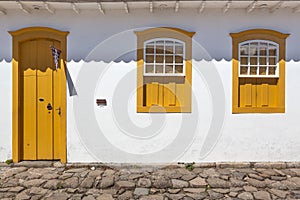 Street and old portuguese colonial houses in historic downtown i