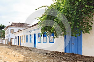 Street, old portuguese colonial houses in Paraty, Brazil