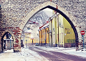 Street of Old Tallinn in winter day, Estonia