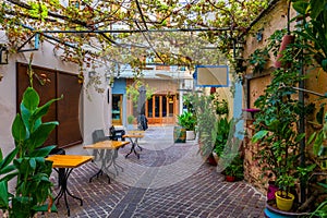 Street in the old town of Chania, Crete, Greece. Charming streets of Greek islands, Crete. Beautiful street in Chania, Crete