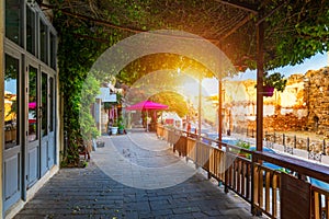 Street in the old town of Chania, Crete, Greece. Charming streets of Greek islands, Crete. Beautiful street in Chania, Crete