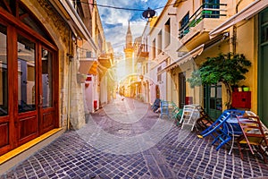 Street in the old town of Chania, Crete, Greece. Charming streets of Greek islands, Crete. Beautiful street in Chania, Crete