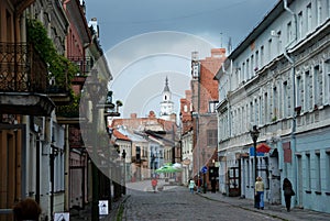 Street in old town of Kaunas, Lithuania photo