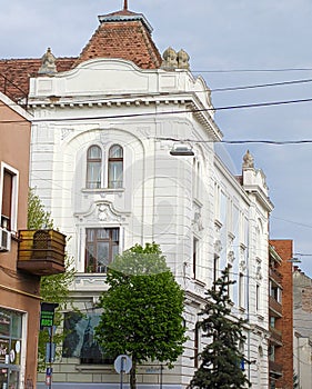 A street in the old town with the Palace of Culture in the background