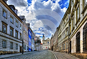 Street of the old town in Warsaw. Street Mostowa