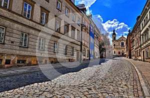 Street of the old town in Warsaw. Street Mostowa