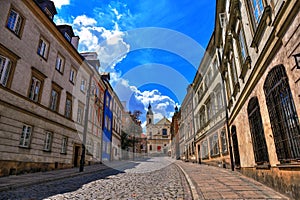 Street of the old town in Warsaw. Street Mostowa