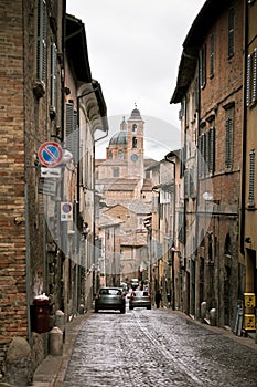 Street of Old Urbino, Italy at Dull Day