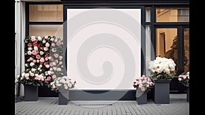 street outdoor view of a generic flower or roses shop display welcome window