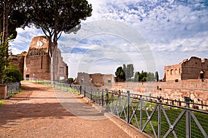 Street beside palatine stadium in palatine hill at Rome photo