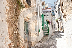 Street panorama in the old medieval city of Italy.