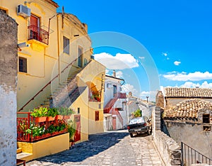 Street panorama in the old medieval city of Italy.