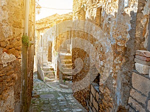 Street panorama in the old medieval city of Italy.