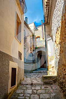 Street panorama in the old medieval city of Italy.