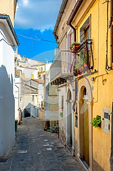 Street panorama in the old medieval city of Italy.