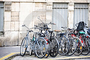 Street parking of bicycles in Paris - the city where the bicycle is popular means of transportation