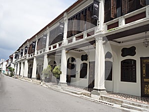 Penang street with restored shophouses