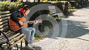 Street performer guitar hobby man playing music