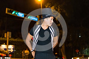 Street performer performing in the streets of Lima - Peru at night