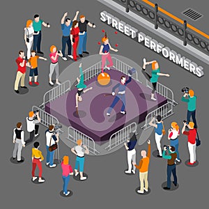 Street Performers Isometric Composition
