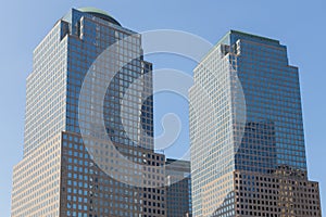 Street perspective New Yorker glass buildings. photo