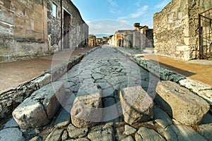 Street in Pompei ruins, Italy.