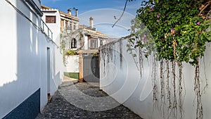 Street in the popular neighborhood of Albaicin in the city of Granada, in Andalusia, Spain