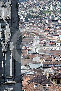 Street of QuIto early with the cathedral