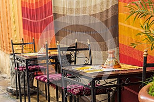 Street restaurant or cafe with morocco traditional tagine