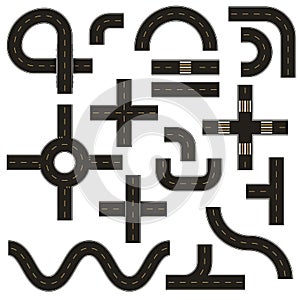 Street and road with footpaths and crossroads. Vector elements for city map.
