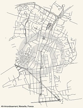 Street roads map of the 4th Arrondissement of Marseille, France