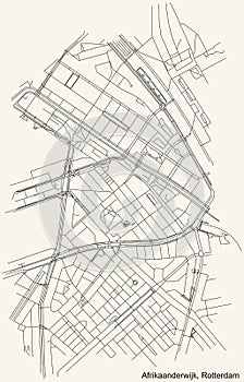 Street roads map of the Afrikaanderwijk quarter neighbourhood of Rotterdam, Netherlands