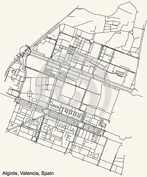 Street roads map of the AlgirÃ³s district of Valencia, Spain