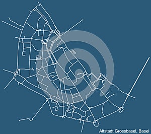 Street roads map of the Altstadt Grossbasel District of Basel, Switzerland