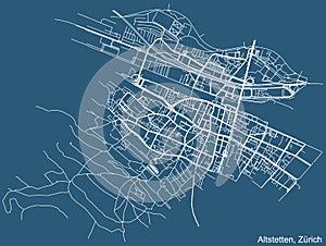 Street roads map of the Altstetten Quarter of Zurich, Switzerland