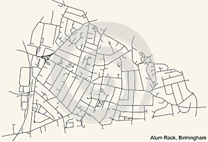 Street roads map of the Alum Rock neighborhood of Birmingham, United Kingdom