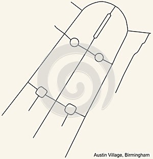 Street roads map of the Austin Village neighborhood of Birmingham, United Kingdom