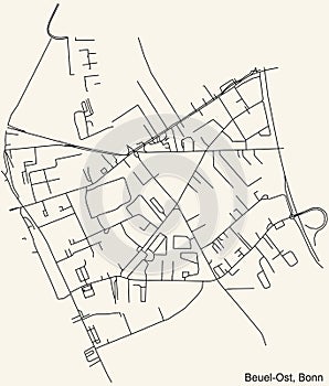 Street roads map of the Beuel-Ost sub-district of Bonn, Germany