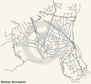 Street roads map of the Billesley neighborhood of Birmingham, United Kingdom