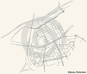 Street roads map of the Blijdorp neighbourhood of Rotterdam, Netherlands