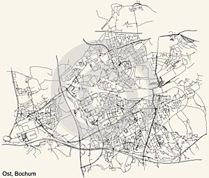 Street roads map of the Bochum-Ost district of Bochum, Germany