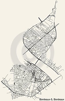 Street roads map of the BORDEAUX-5 CANTON, BORDEAUX