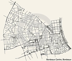 Street roads map of the BORDEAUX CENTRE QUARTER, BORDEAUX